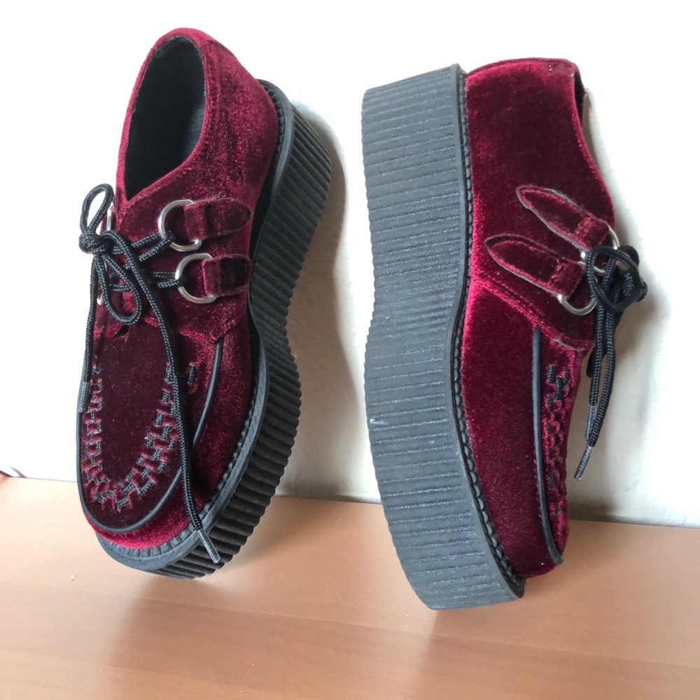 T.U.K. Platform Burgundy Velvet Creepers